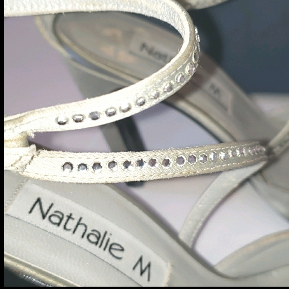 Nathalie M Diamond Ankle Strap Satin Heels Gray 6 - Picture 12 of 16